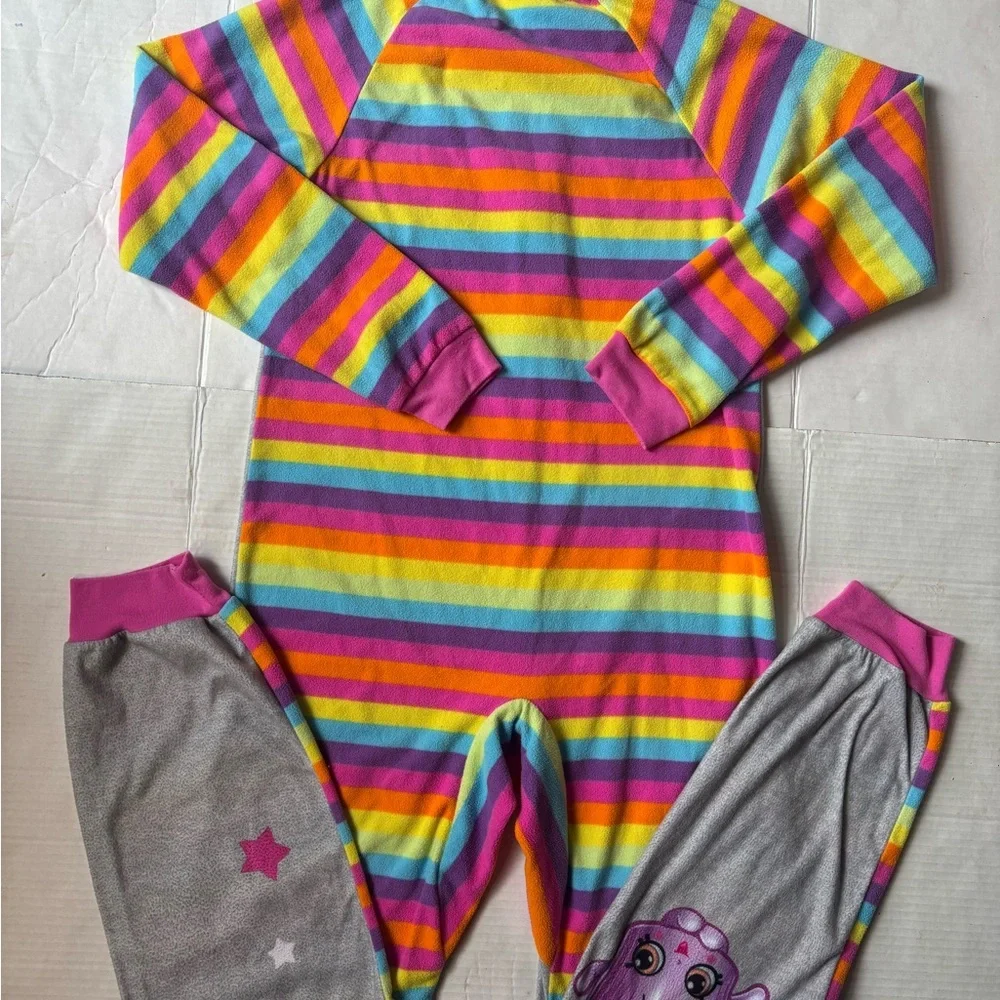 Shopkins Girls 14/16 Fleece Rainbow Footless Pajama Onesie Sleeper Colorful 2017 - Picture 10 of 10